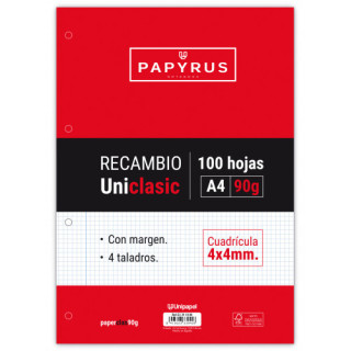 Recambio paquete 100 hojas a4 uniclasic 90 gr. 4x4 con margen papyrus 53391000