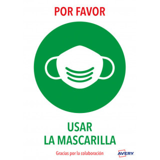 Señales adhesivos preimpreso  "usar mascarillas " sobre de 2 hojas en a4 avery av_kitcovid2_es