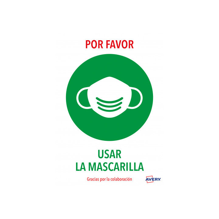Señales adhesivos preimpreso  "usar mascarillas " sobre de 2 hojas en a4 avery av_kitcovid2_es