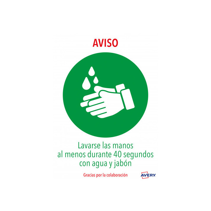 Señales adhesivos preimpreso  "lavarse las manos" sobre de 2 hojas en a4 avery av_kitcovid1_es