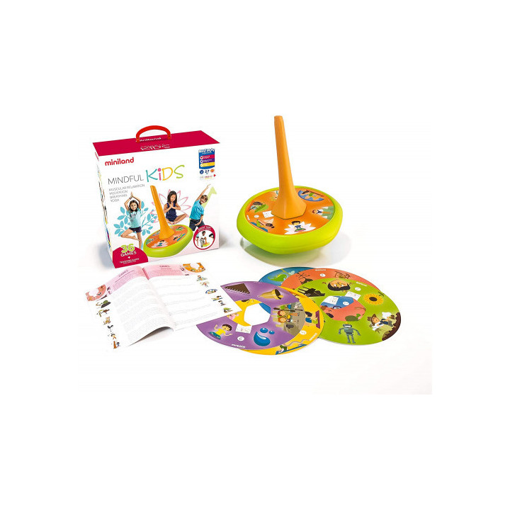Juego didactico mindfulnes con peonza gigante y guia de ejercicios miniland 31898