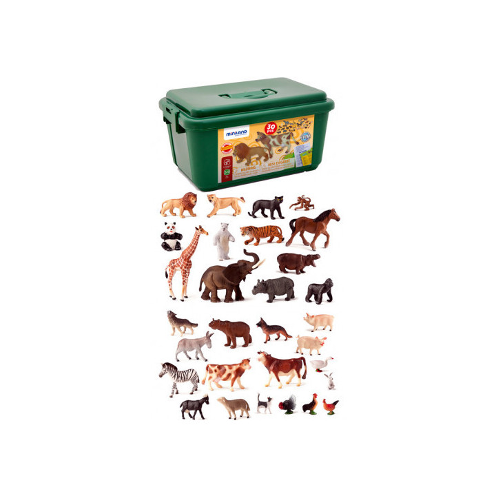 Juego animales granja y selva 30 figuras miniland 25140