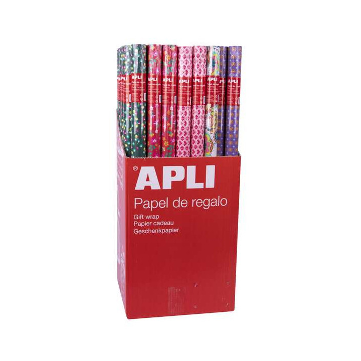 Apli Expositor de 55 Rollos de Papel Regalo Tendance - 11 Rollos por Color - Medidas del Rollo 0.70x2m - 5 Diseños