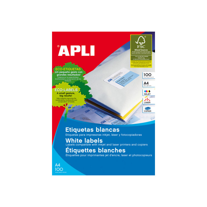 Caja 100 hojas etiqueta blanca ilc 105x74 1279 apli