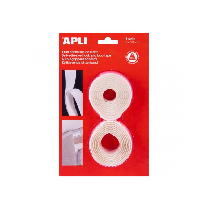 Apli Cinta Adhesiva Gancho Bucle - Union Segura - Reutilizable - Resistencia 10 kg - Adhesivo Acrilico - Alternativa a Taladros