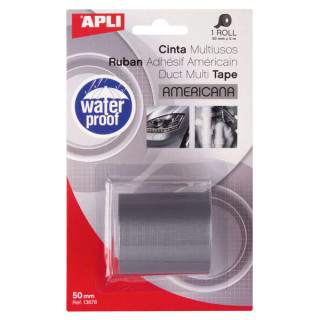 Apli Cinta Americana Multiusos 50mm x 5m - Resistente al Agua y a la Intemperie - Adhesivo Fuerte y Duradero - Color Gris