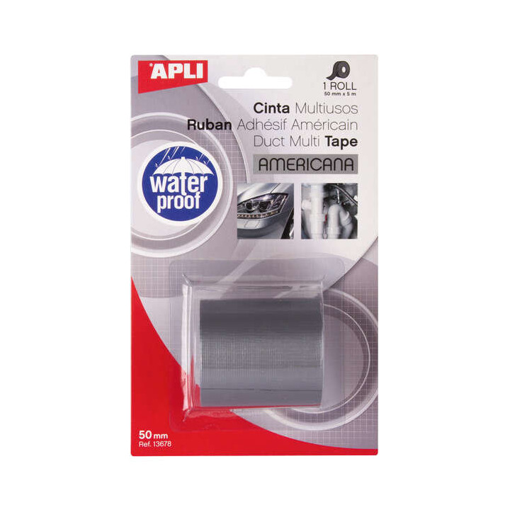 Apli Cinta Americana Multiusos 50mm x 5m - Resistente al Agua y a la Intemperie - Adhesivo Fuerte y Duradero - Color Gris