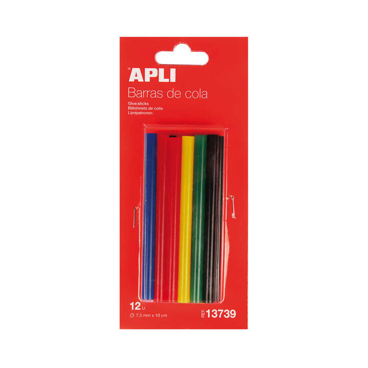 Apli Pack de 12 Barras Termofusibles de Colores Surtidos Ø7.5mmx10cm - Adhesion Instantanea en Multiples Superficies - No Gote