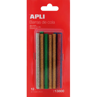 Apli Recambio de Barras de Adhesivo Termofusible - Ø7.5mmx10cm - Colores Surtidos con Purpurina - Precision y Limpeza - Compat