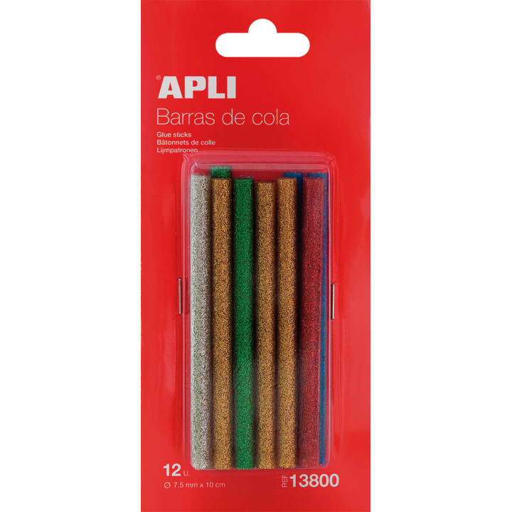 Apli Recambio de Barras de Adhesivo Termofusible - Ø7.5mmx10cm - Colores Surtidos con Purpurina - Precision y Limpeza - Compat