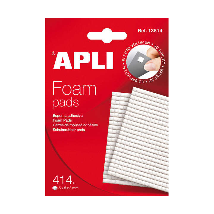Apli Adhesivo Espuma 3D Precortado 5x5x3mm - Facil Aplicacion - 414 Unidades - Blanco