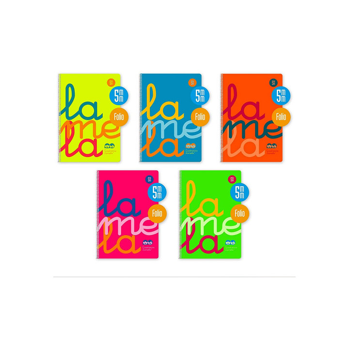 Cuaderno folio plastic rayado 5 mm 80 hojas 90 grs colores surtidos lamela 7ftp005s