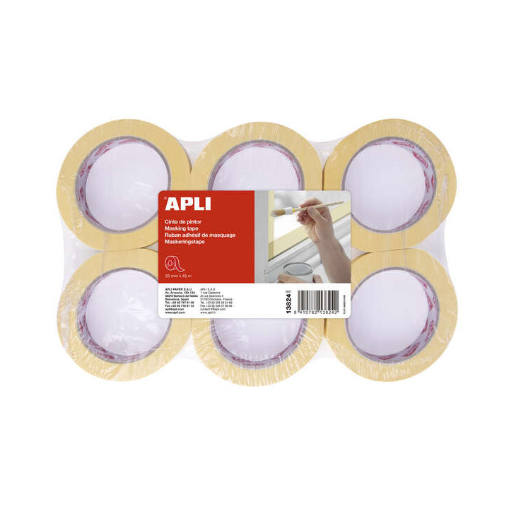 Apli Cinta Pintor 25mm x 45m - Adhesivo de Alta Resistencia - Facil de Cortar - Ideal para Pintura y Decoracion