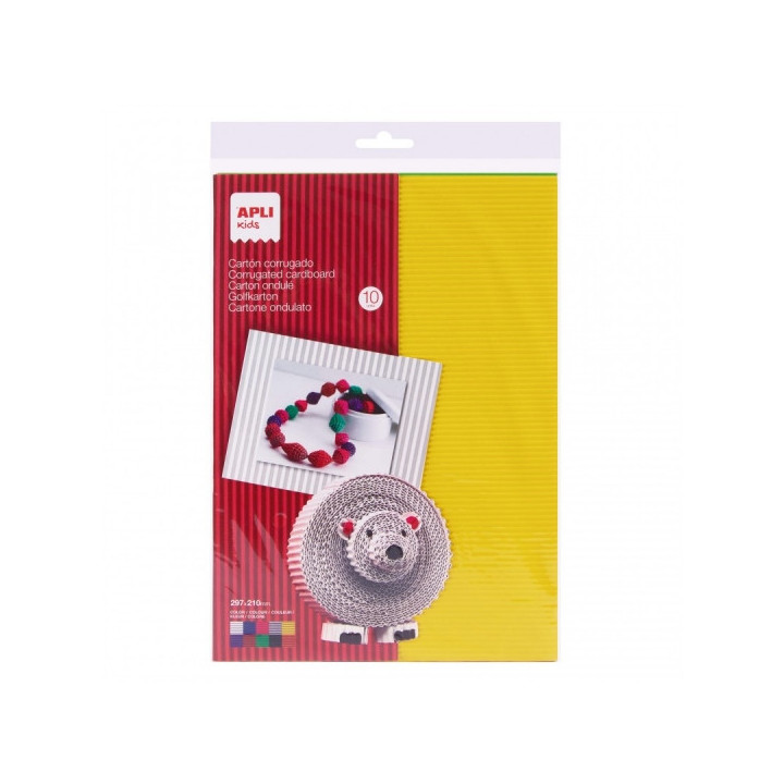 Apli Pack de 10 Cartones Corrugado A4 - 180gr - Tintado Doble Cara - Ideal para Manualidades y Decoraciones - Colores Surtidos