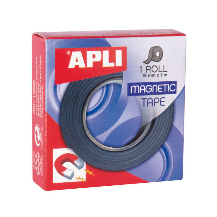 Apli Cinta Adhesiva Magnetica 19mm x 1m - Facil de Cortar y Pegar - Ideal para Manualidades y Organizacion - Negra
