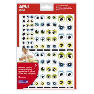 Apli Gomets Tematicos con Ojos - 312 Gomets - Identificacion de Emociones y Expresiones - Desarrollo de Habilidades Motoras - A