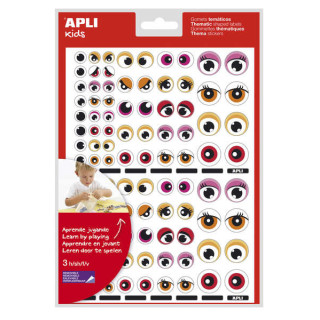 Apli Bolsa de 312 Gomets Tematicos con Ojos - Adhesivo Removible - Desarrolla Habilidades Motoras - Identifica Emociones - Colo
