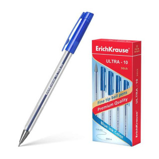 Erichkrause Boligrafo Ultra-10 - Punta Metalica de Tipo Aguja - Cuerpo Hexagonal Transparente - Tinta de Baja Viscosidad - Colo