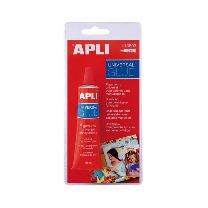 Apli Tubo de Pegamento Universal 40ml - Secado Rapido - Resistente al Agua - Transparente