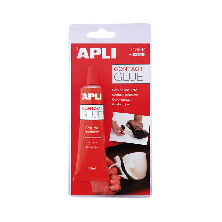 Apli Tubo de Pegamento Contacto 40ml - Secado Rapido - Resistente al Agua y al Calor - Transparente