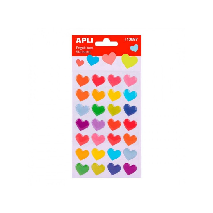 Apli Bolsa de Pegatinas en Forma de Corazones - Estampados de Colores - Acabado Fieltro - Adhesivo Permanente - Estimula Creati