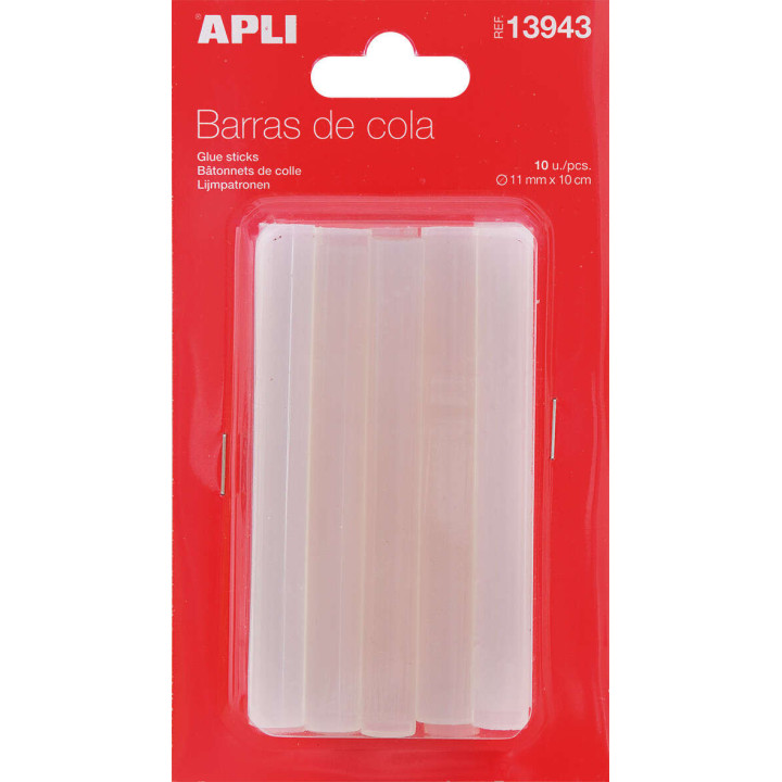 Apli Pack de 10 Barras de Adhesivo Termofusible Ø11mmx10cm - Compatible con Pistolas Ø11mm - Precision y Limpieza
