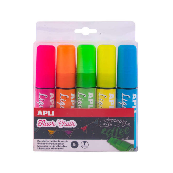 Apli Rotuladores de Tiza Liquida - Punta Paralela 10x15mm - Colores Surtidos para Pizarras y Superficies No Porosas
