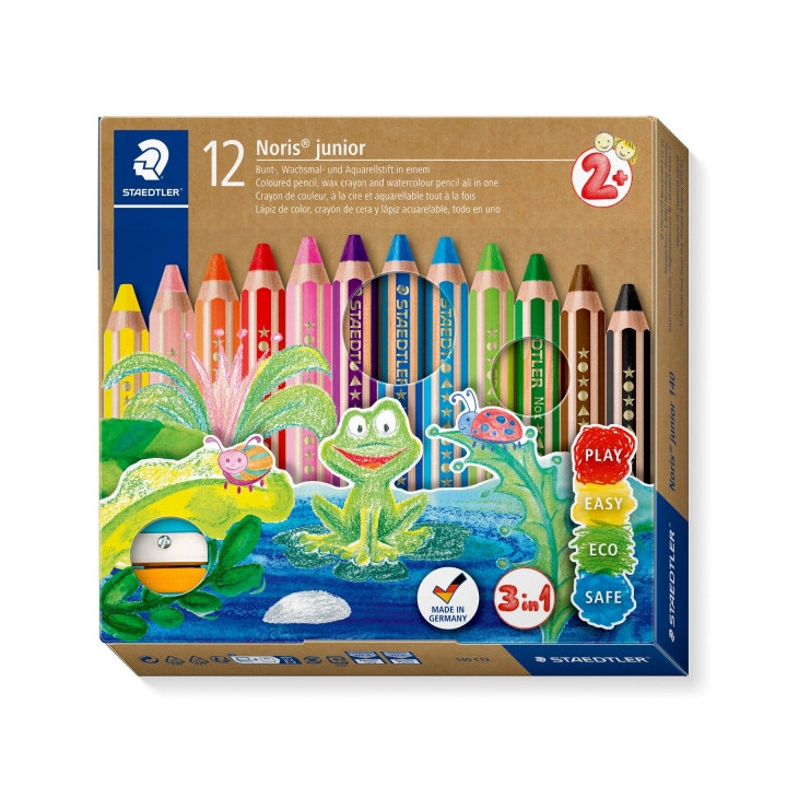 Staedtler Noris Junior Pack de 12 Lapices de Colores Extragruesos + Sacapuntas - 3 en 1