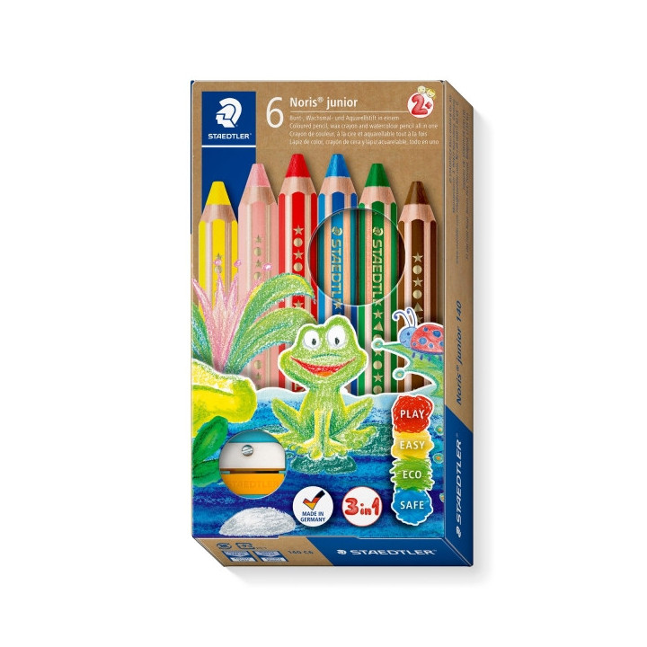 Staedtler Noris Junior Pack de 6 Lapices de Colores Extragruesos + Sacapuntas - 3 en 1