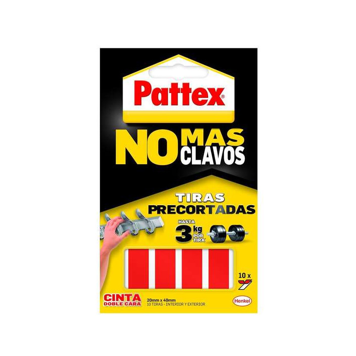 Pattex Nmc Cinta Doble Cara Bl 10 Tiras - Adhesion Duradera - Fijacion congran Fuerza - Practica y Limpia