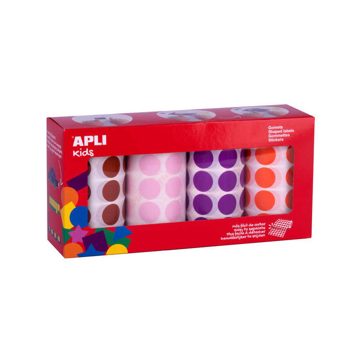 Apli Pack de 4 Rollos de Gomets Redondos Ø 20mm - 1770 Gomets por Rollo - Adhesivo Permanente - 7080 Gomets en Total - Ideales
