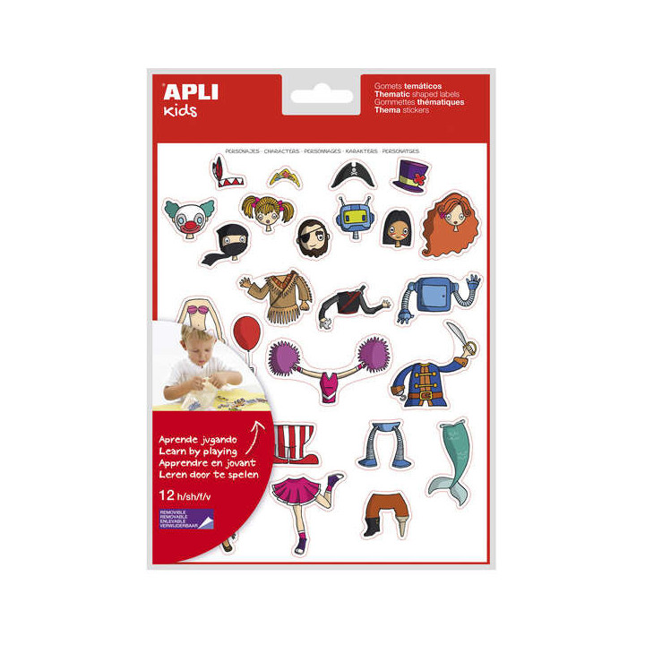 Apli Gomets Tematicos Personajes - 300 Unidades - Adhesivo Removible - Ilustraciones Divertidas - Ideal para Escuelas - Adhesiv