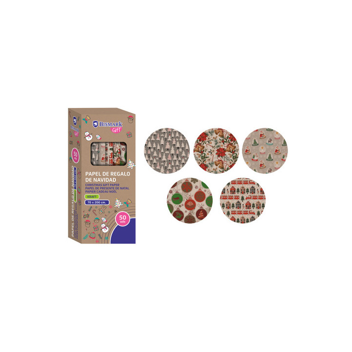 Papel de regalo kraft navidad 70x200 bismark 331823