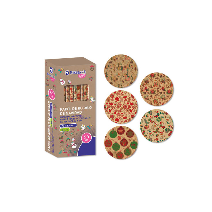 Papel de regalo kraft navidad celebration 70x200 bismark 332997