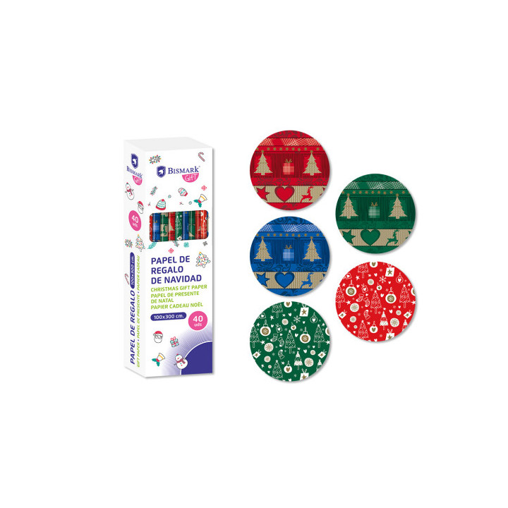 Papel de regalo navidad metalizado 100x300 cm bismark 332995