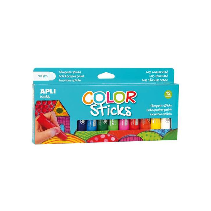 Apli Pack de 12 Temperas Solidas 10g - Acabado Satinado - No Manchan - Colores Solidos