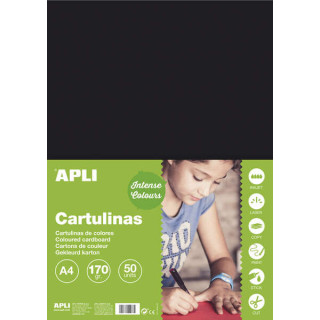 Apli Pack de 50 Cartulinas A4 170g - Color Negro