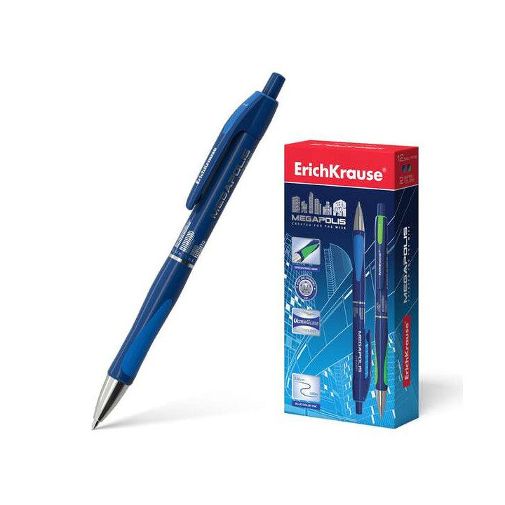 Erichkrause Boligrafo Automatico Megapolis Concept - Cuerpo Satinado Redondo - Zona de Agarre Ergonomica - Punta de 5 Canales -