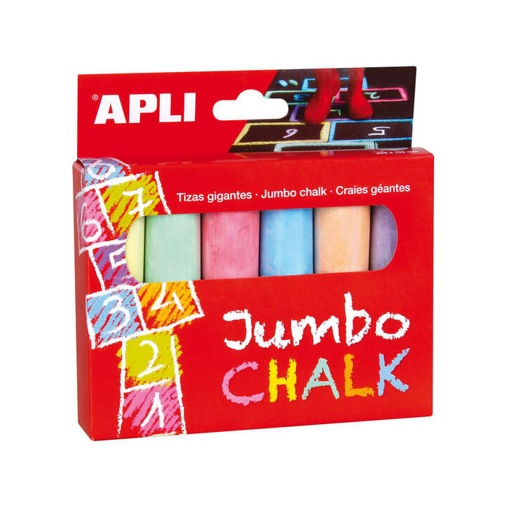 Apli Tizas Redondas Jumbo de Colores Surtidos - Tamaño Ø 25 x 105mm - Fabricadas con Sulfato de Calcio Bajo en Residuo - Idea