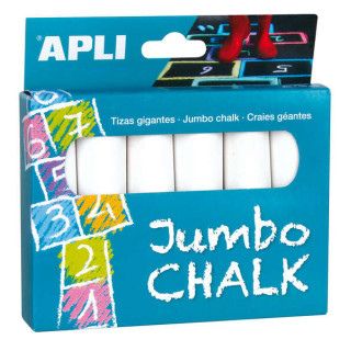 Apli Pack de 6 Tizas Redondas Jumbo - Tamaño Ø 25 x 105mm - Sulfato de Calcio Bajo en Residuo - Aptas para Uso Escolar - Colo