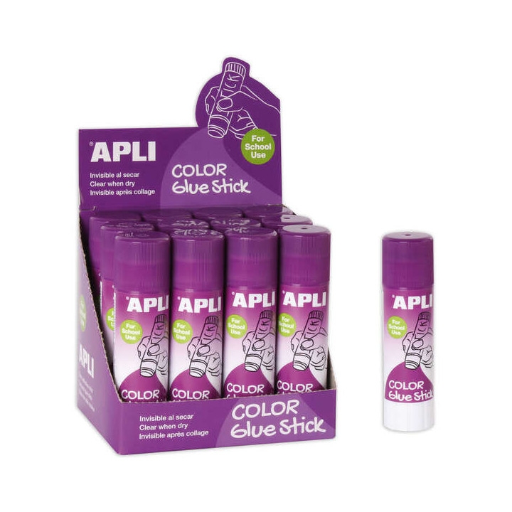 Apli Barra Pegamento Adhesivo 21g - Facil Aplicacion - No Toxico - Color Lila pero una Vez Seco se Vuelve Invisible