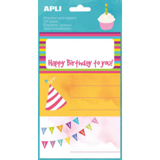 Apli Etiquetas Adhesivas Happy Birthday - Tamaño 76x39mm - 9 Etiquetas en 3 Hojas - Adhesivo Permanente de Alta Calidad - Idea