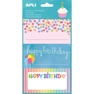Apli Etiquetas Adhesivas Color Birthday - Tamaño 76x39mm - 9 Etiquetas de Alta Calidad - Adhesivo Permanente - Ideal para Rega
