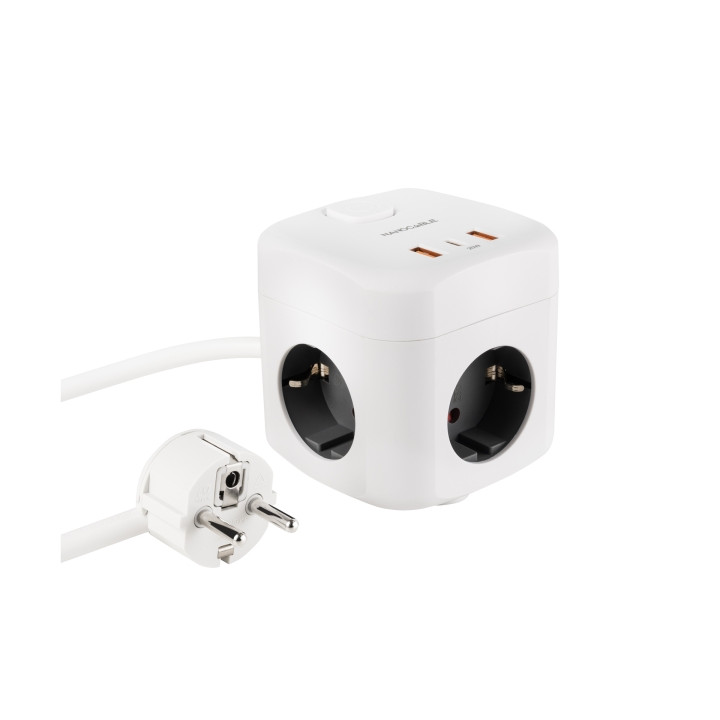 Nanocable Base de 3 Enchufes Schuko + 2x USB-A y 1x USB-C con Interruptor - Tecnologia GaN
