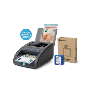 Safescac 155-S Pack de Detector Automatico de Billetes Falsos - Bateria y Apilador Incluidos - Verifica