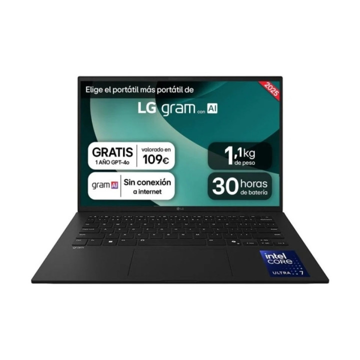 LG Gram 14ZD90T-G.AX78B Portatil 14" Intel Core Ultra 7 255H - 16GB - 1TB SSD - Color Negro - Teclado QWERTY (ES)