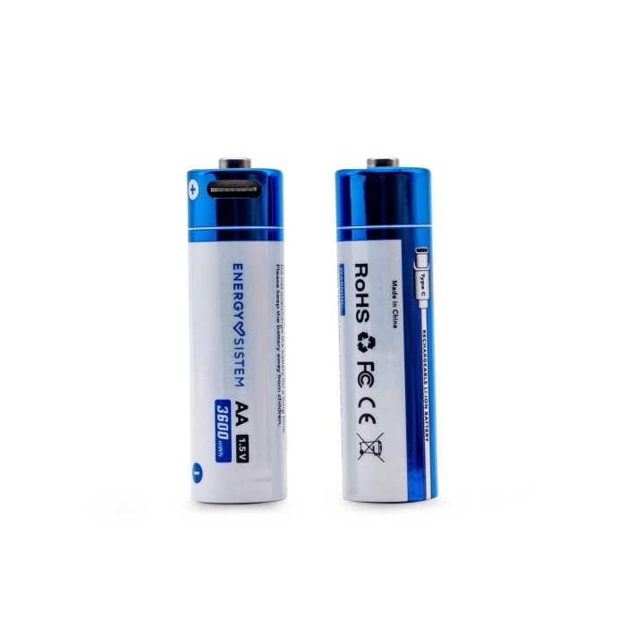 Energy Sistem Charge Pro C Pack de 2 Pilas Recargables USB-C - 3405mWh - 2270mAh - AA  - 2.5V - Carga Por USB-C