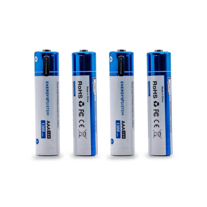 Energy Sistem Charge Pro C Pack de 4 Pilas Recargables USB-C - 1100mWh - 740mAh - AAA  - 1.5V - Carga Por USB-C