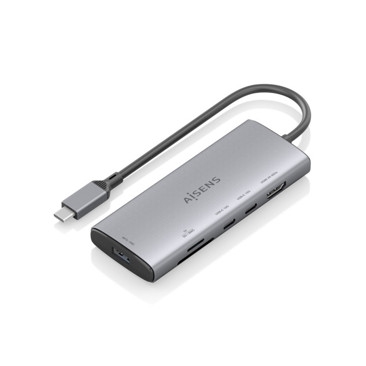 Aisens USB-C Dock 6 en 1 - USB-C a 1xHDMI - 1xUSB-A 10G - 2xUSB-C 10G - 1xSD - 1xMicroSD - 20cm - Color Gris