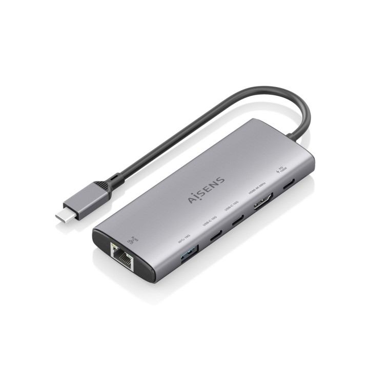 Aisens USB-C Dock 6 en 1 - USB-C a 1xHDMI - 1xRJ45 - 1xUSB-A 10G - 2xUSB-C 10G - 1xUSB-C PD 100W - 20cm - Color Gris